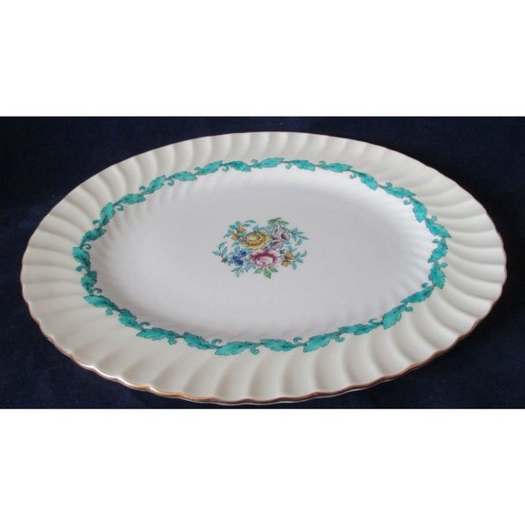 Minton Ardmore Ivory Rim Turquoise Floral Swirl Bone China 12" Platter 1939-74 - Picture 8 of 8
